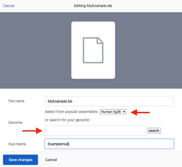 Example of the upload dialog box for Hub Space
